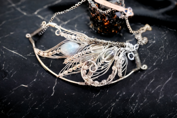 Vintage Glass & Steel Filigree Necklace - Image 2