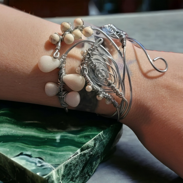 Howlite and Steel Abstract Filigree Cuff