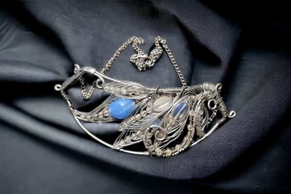 Vintage Glass & Steel Filigree Necklace - Image 4