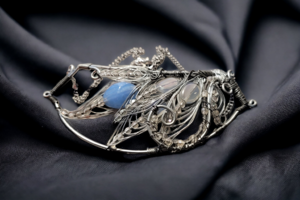 Vintage Glass & Steel Filigree Necklace - Image 3