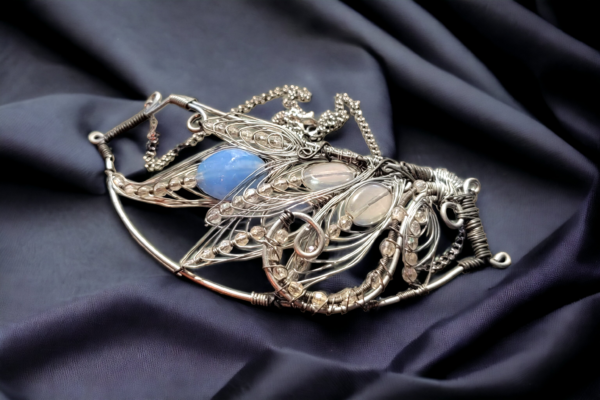 Vintage Glass & Steel Filigree Necklace