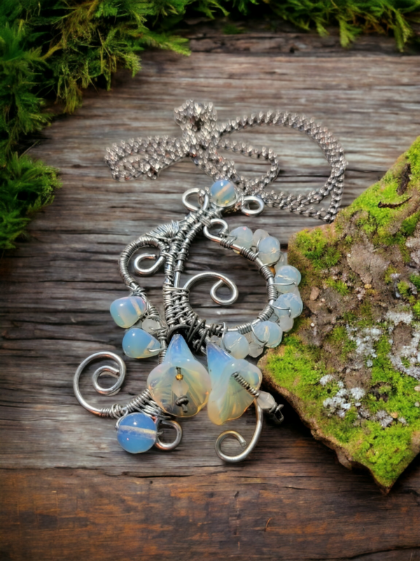Opal Trumpets - Opalite Glass & Steel Necklace
