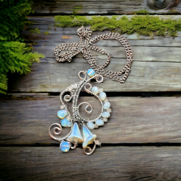 Opal Trumpets - Opalite Glass & Steel Necklace - Image 2