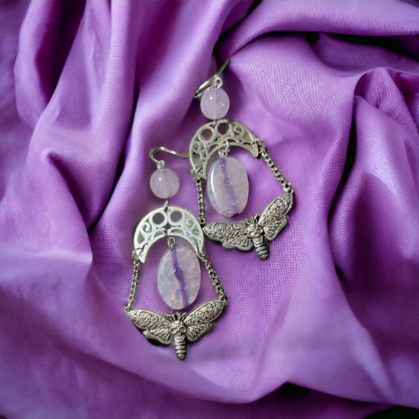 Moons & Moths Agate & Amethyst Earrings