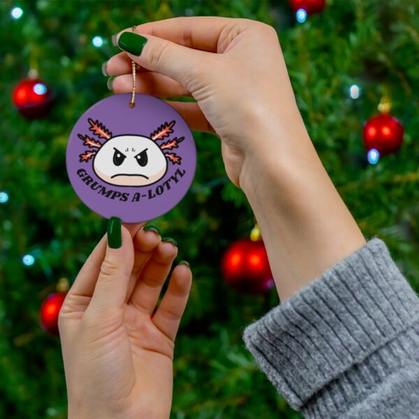 Grumpy Axolotl Ceramic Ornament - Image 3