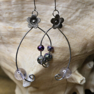 Amethyst & Lava Rock Wishbone Earrings
