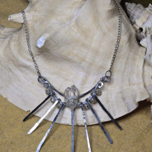 Quartz & Hammered Steel Rays Necklace