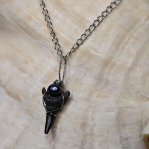 Fossilized Tiger Shark & Rainbow Pearl Necklace