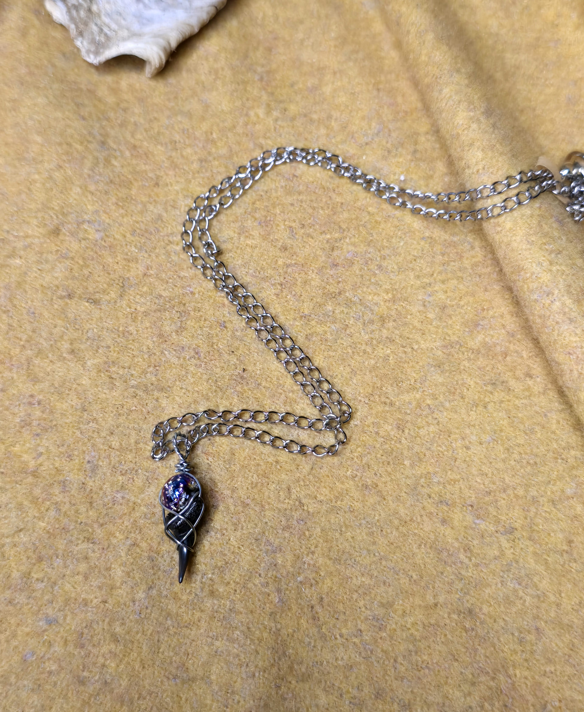 Fossilized Tiger Shark Tooth & Lava Rock Necklace - Image 2