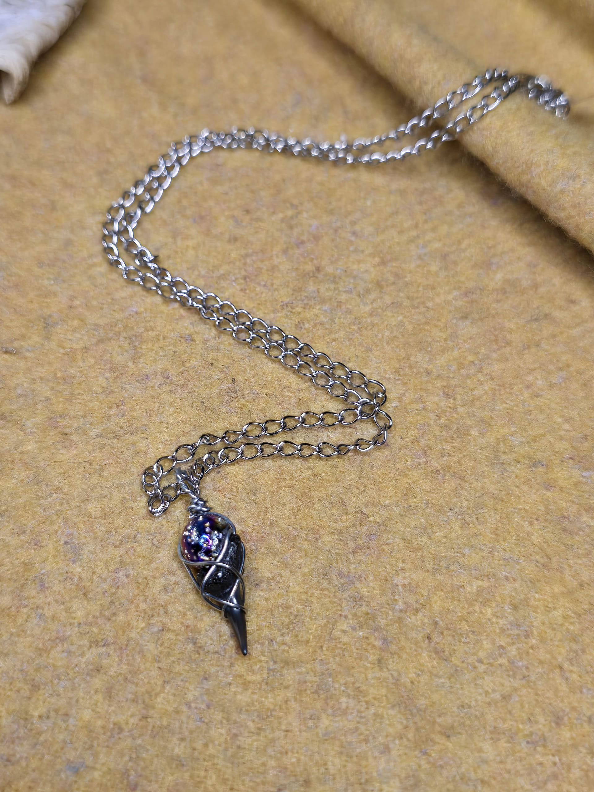 Fossilized Tiger Shark Tooth & Lava Rock Necklace - Image 4